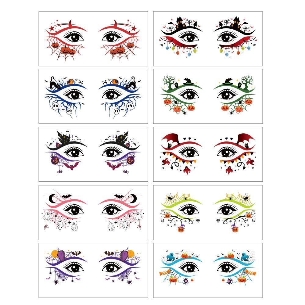 Cartoon Halloween Face Tattoo Disposable Halloween Bat Face Stickers Enhance Atmosphere