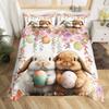 Easter Rose Rabbit Duvet Cover Cute Bunny Happy Easter Bedding Set Full for Kids Boys GirlsRustic Flower Animal Comforter Cover