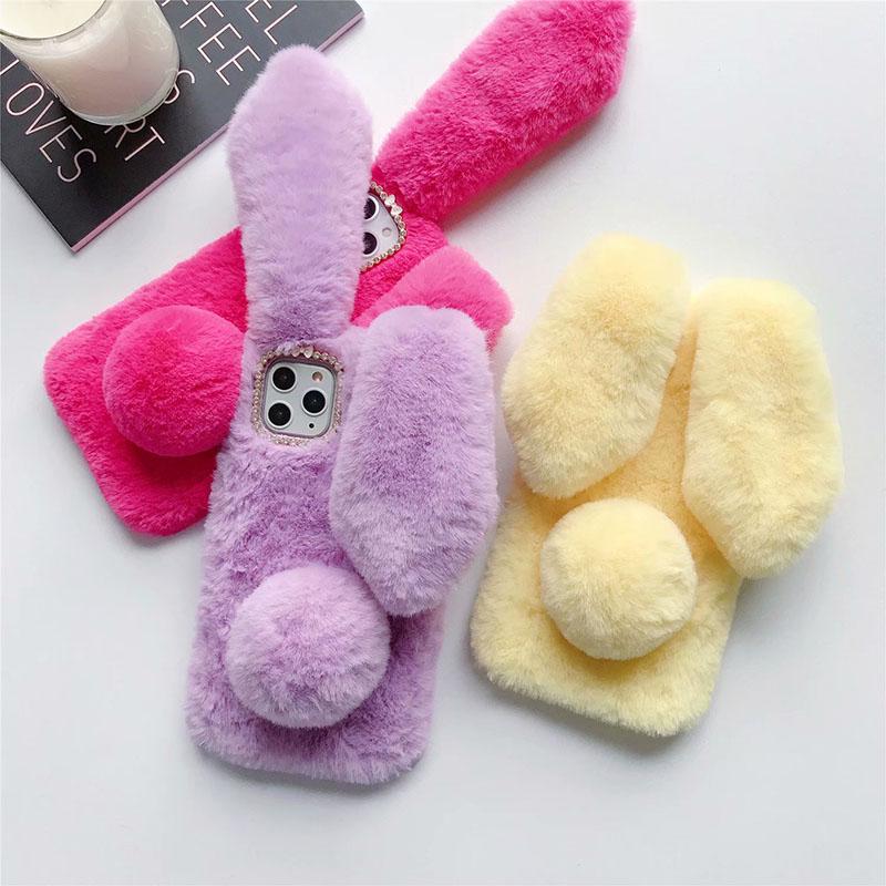 Rabbit Bunny Warm Furry TPU Case for iPhone 15 14 13 12 11 Pro Max 8 7+ SE2 X XR XSMAX Samsung S23 S22 S21 S20 Plus Note20Ultra S21FE A12 A13 A53 A52