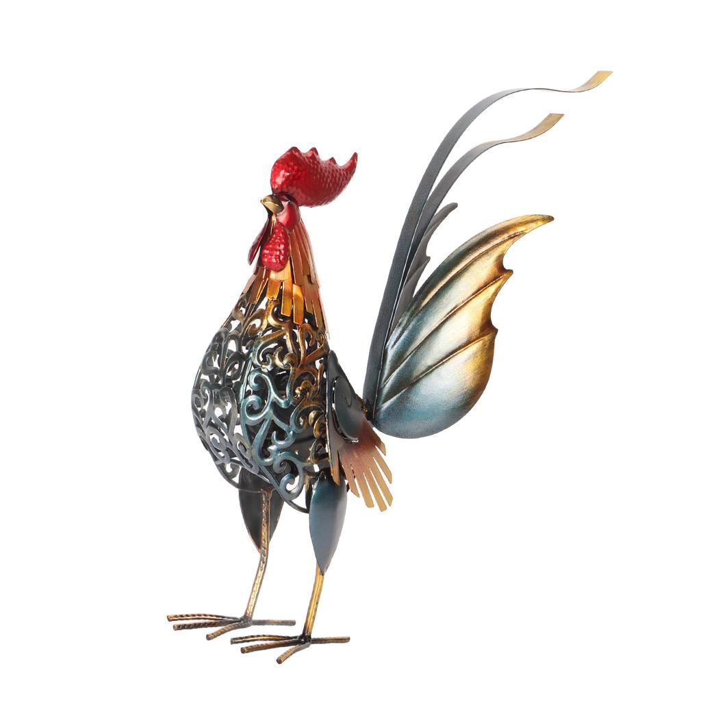Rooster Sculpture Carved Metal Rooster Sculpture Decorative Iron Rooster Statue for Garden Deck