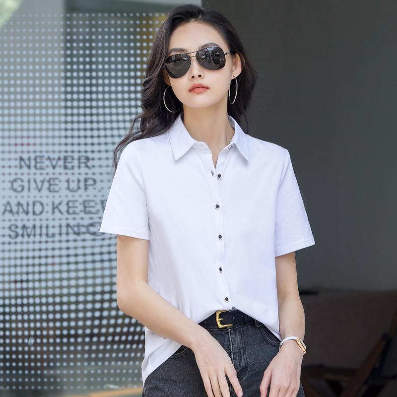 Summer Women's Shirt Button Lapel Short Sleeve Top