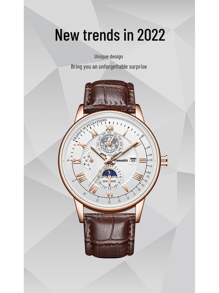 Швейцарские мужские кварцевые часы с кожаным ремешком - настоящие водонепроницаемые брендовые часы