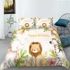 Пододеяльник с изображением мультяшных животных, с днем рождения, короля, королевы, милый комплект постельного белья со львом для детей, мальчиков и девочек, слон, 2/3 шт., полиэстер, пододеяльник