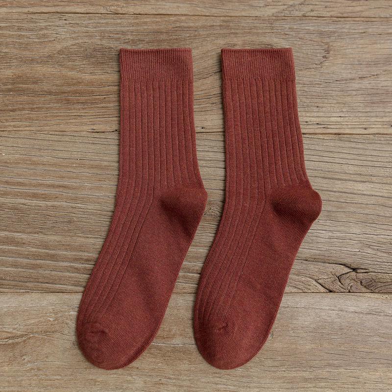 Women's Retro Forest Style Cotton Mid-Tube Socks - Versatile Solid Color for Autumn & Winter, Japanese-Style Long Pile Socks