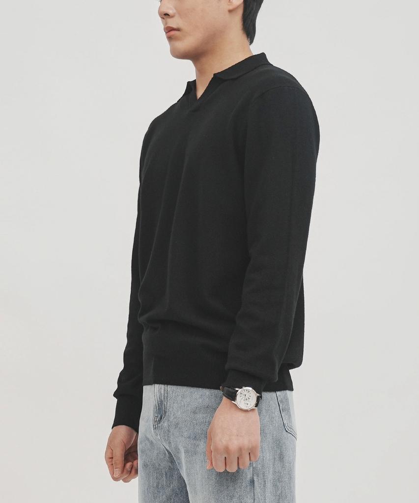 GOLDPERCENT Viscose Soft Cozy Collar Knit (Black, Men)