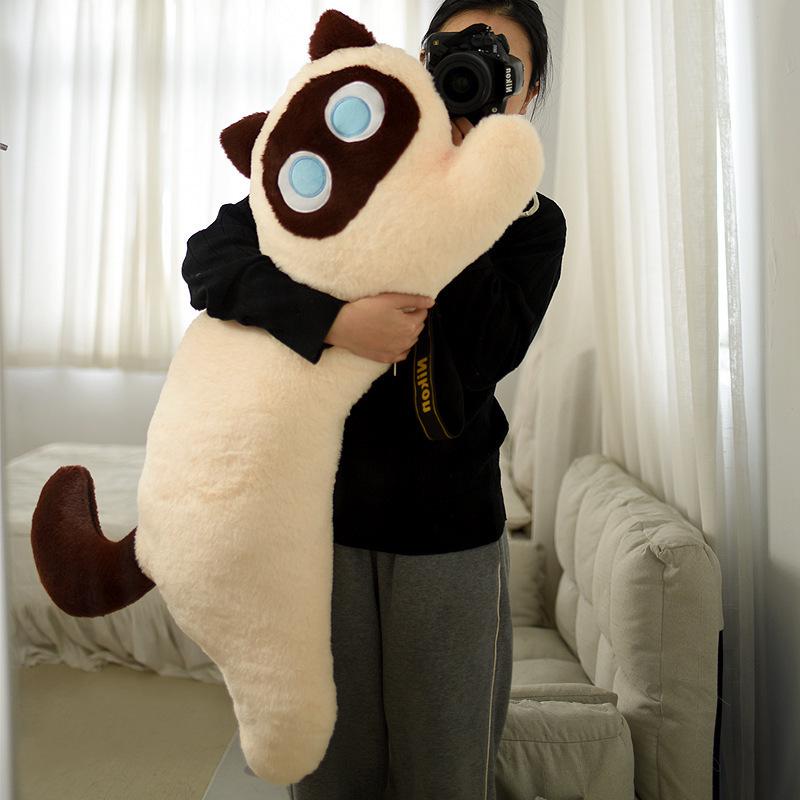 Плюшевая Подушка-Подголовник Черный Кот - Милая Длинная Подушка для Общежития или Прикроватной Тумбочки для Сна и Поддержки Ног