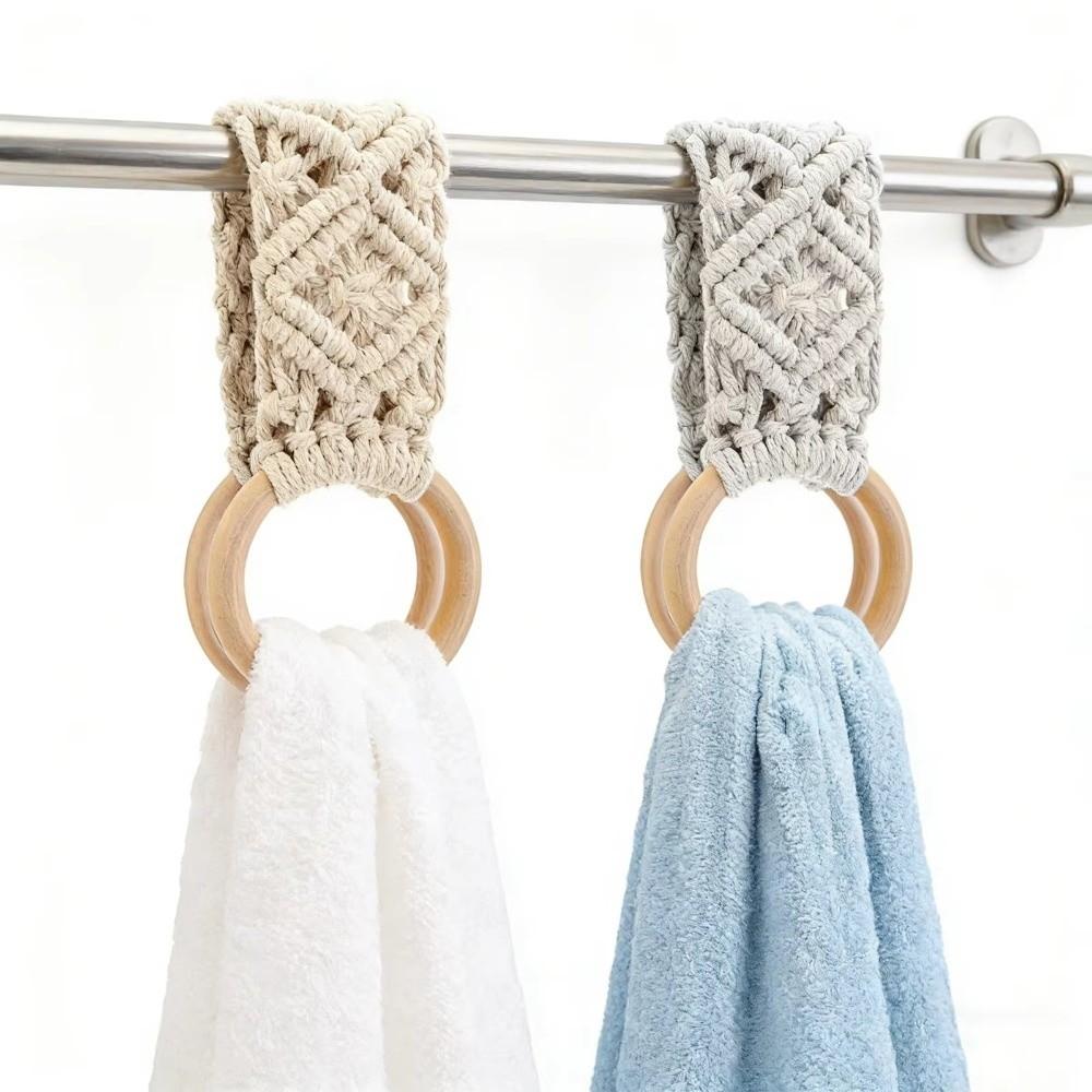 Boho Style Hand Towel Hanger Wooden Ring Towel Ring Holder New Macrame Towel Holder  Bathroom