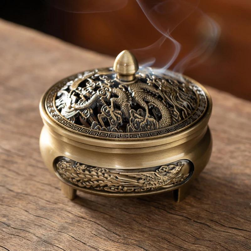 Курильницы для благовоний в виде дракона, старинная латунная курильница для благовоний в виде феникса, полые мини-украшения для благовоний, старинный китайский декор для чайного стола