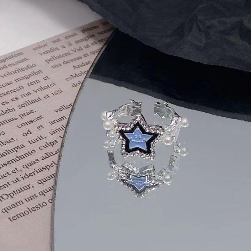 «Регулируемое кольцо в виде звезды в стиле хип-хоп Lucky Bread с голубой глазурью и смайликом — идеальный аксессуар для пары»