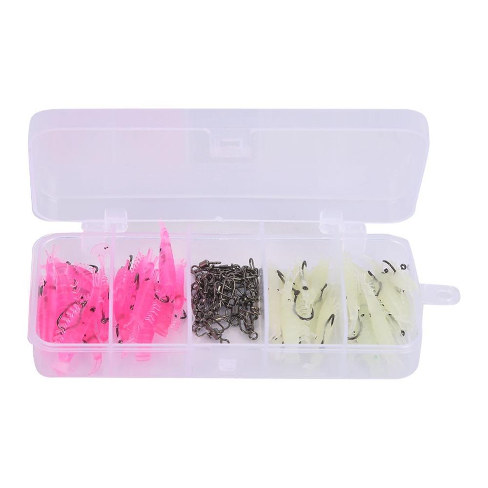 60PCS Soft Shrimp Bait Set with Hook Connector Lures Shrimp Bass Fishing Lures Kit  Sea Fishing