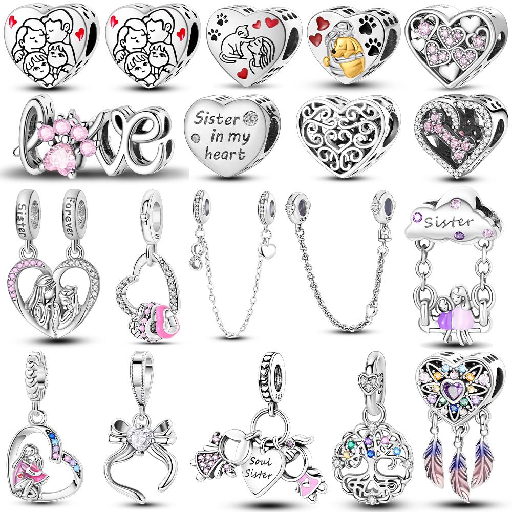 Подвеска-шарм в виде сердца, семейные шармы, оригинальные медные шармы-бусины, подходят для браслета-шарма, женские украшения DIY, подарок