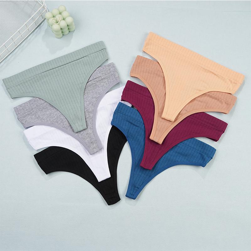FINETOO 4 шт./компл. женские хлопковые стринги трусики женские ребристые стринги с низкой посадкой женские сексуальные бикини стринги для девушек мягкие SL нижнее белье