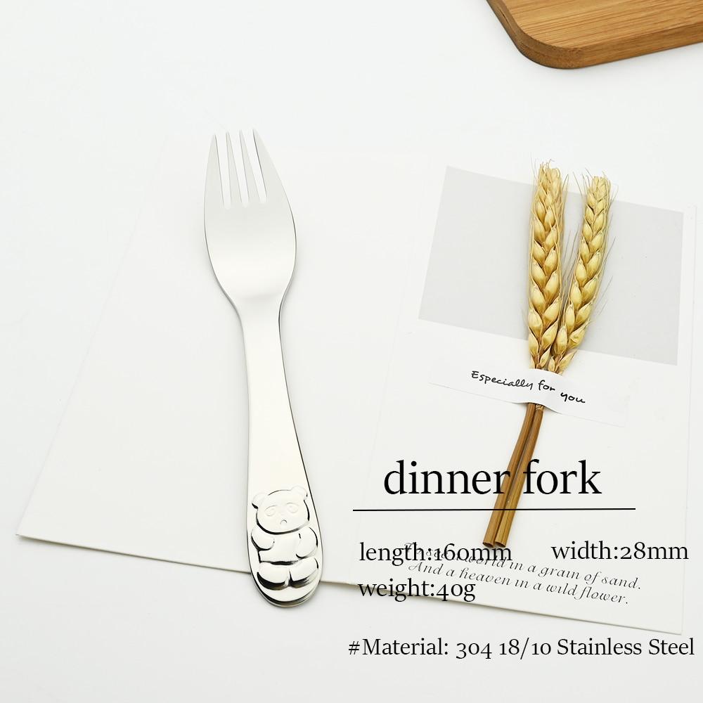 Серебряная посуда с рисунком панды, мультяшный узор 304, набор столовых приборов, столовые приборы, ложка, вилка, нержавеющая сталь, десертная детская посуда