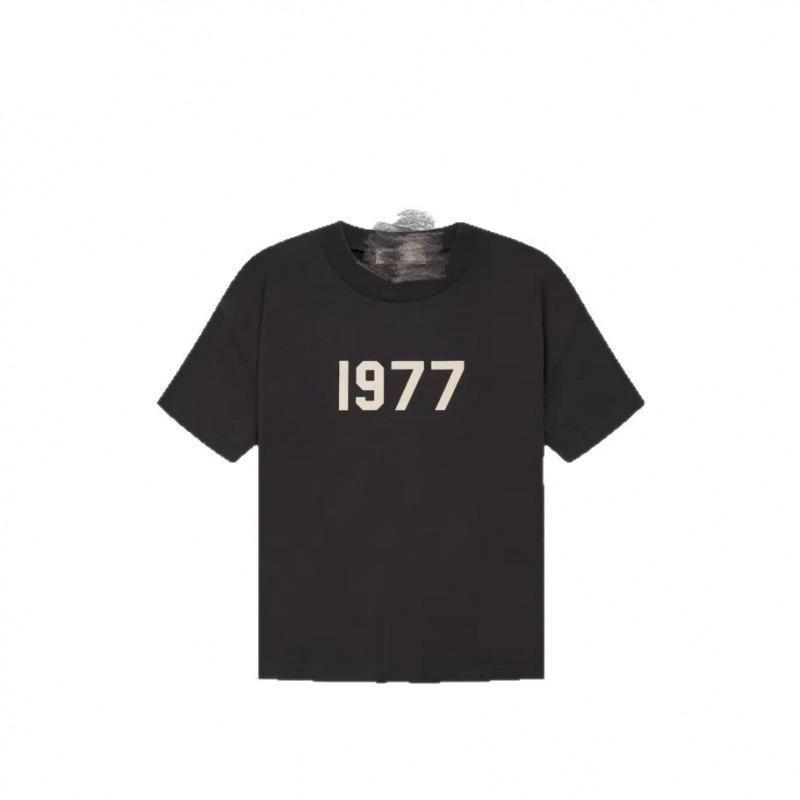 Ess-1977 Series Flocked T Shirt Loose Fit Short Sleeve Streetwear Teens