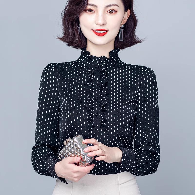 Trendy Women's Slim Long Sleeve Stand Collar Chiffon Shirt - Versatile Casual Wear for Spring & Autumn 2024