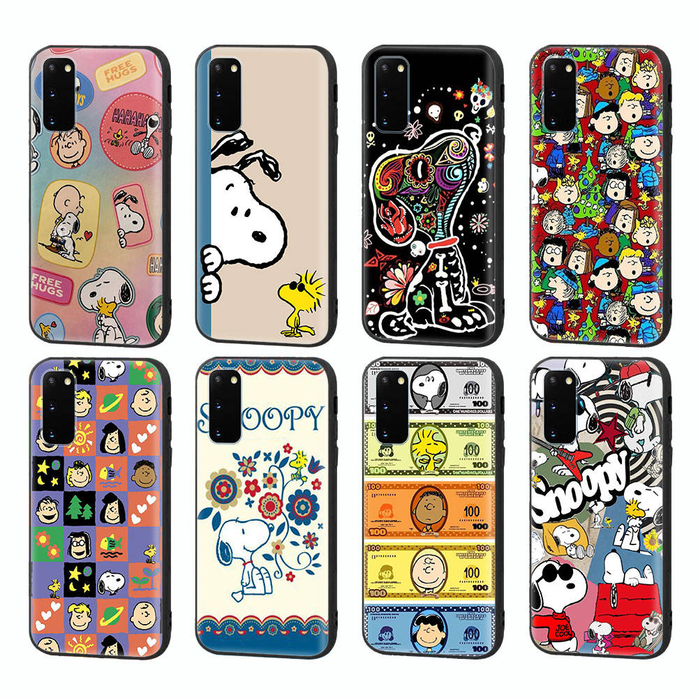SM18 Snoopy Black Sofe Case for Samsung Note 20 Lite S24 Ultra S23 A03 A05 A06 A11 A71 A15 A16 A13 A24 A25 A33 A52 A53 A50 M55 M35 Plus