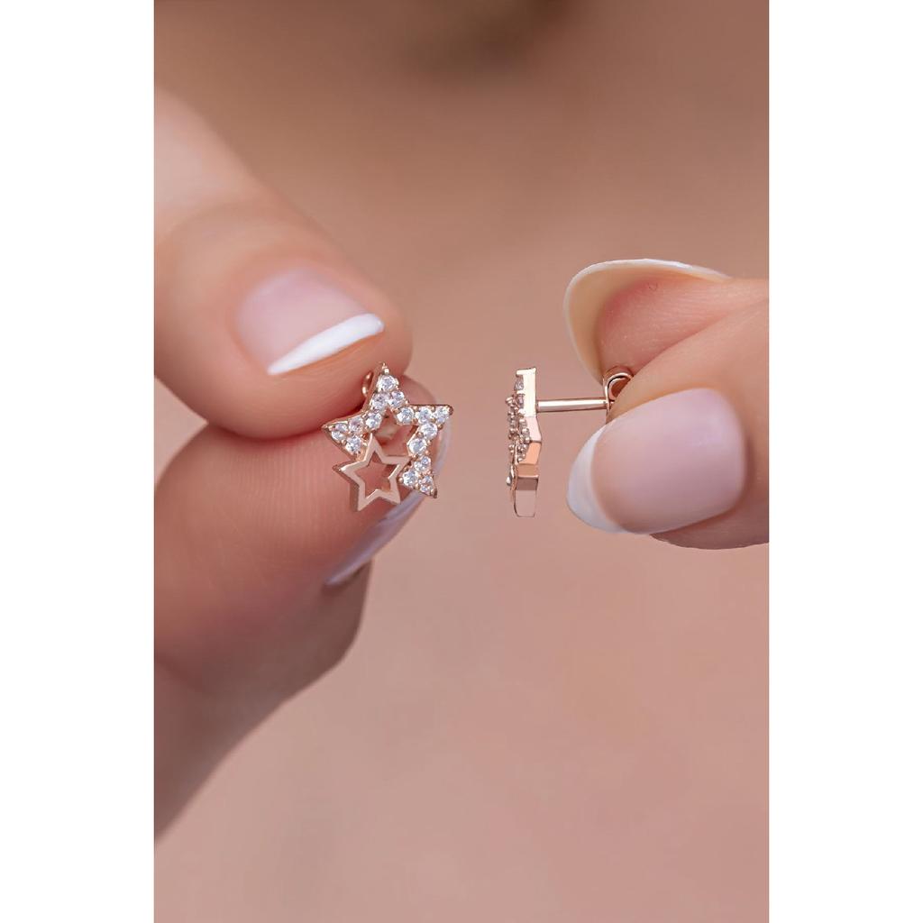 925 Sterling Silver Zircon Stone Double Star Model Earrings