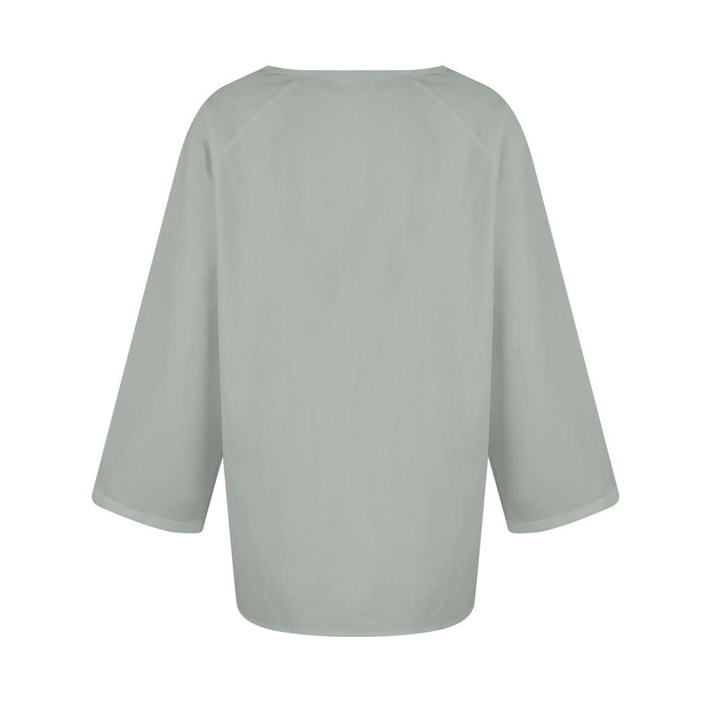 Женская мода, однотонный свободный топ с круглым вырезом и длинными рукавами