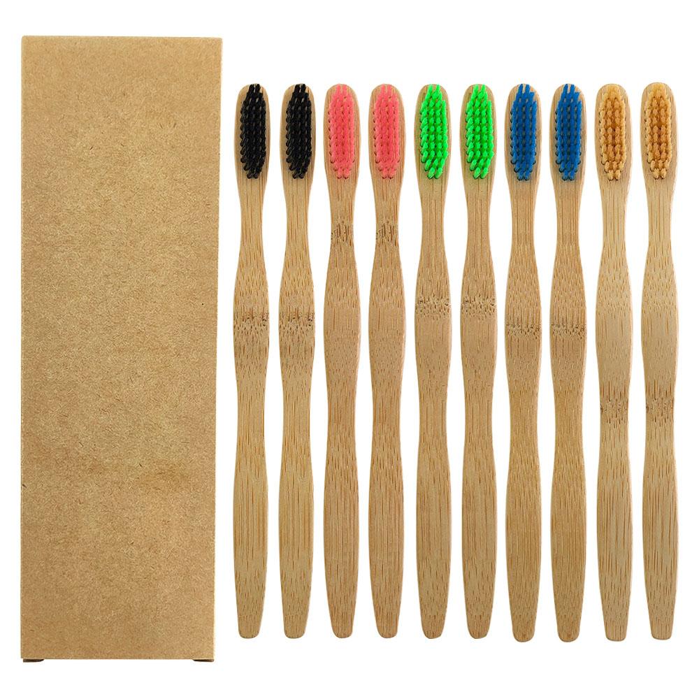 10 pcs for a pack Biodegradable Wooden toothbrush Custom Logo Eco friendly Travel Bamboo Toothbrush For Kids Adult