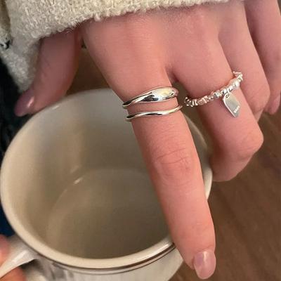 Серебряное покрытие Жемчуг Бусины Двухслойное Кольцо Для Женщин Девушек Подарок Удача Простое Ретро Украшения
