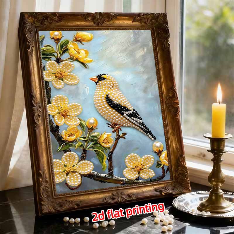Безрамный набор для DIY-рисования жемчугом Желтая птица Цветочный узор Творческое Расслабляющее Хобби Холст Декор для дома Подарок взрослому