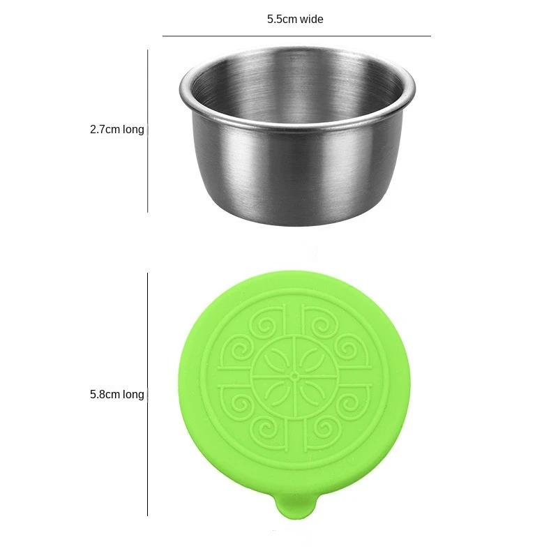 6pcs High Quality Sauce Cup, 304 Stainless Steel Seasoning Plate, Silicone Lid, Leak Proof Tomato Salad Container, Dipping Dish