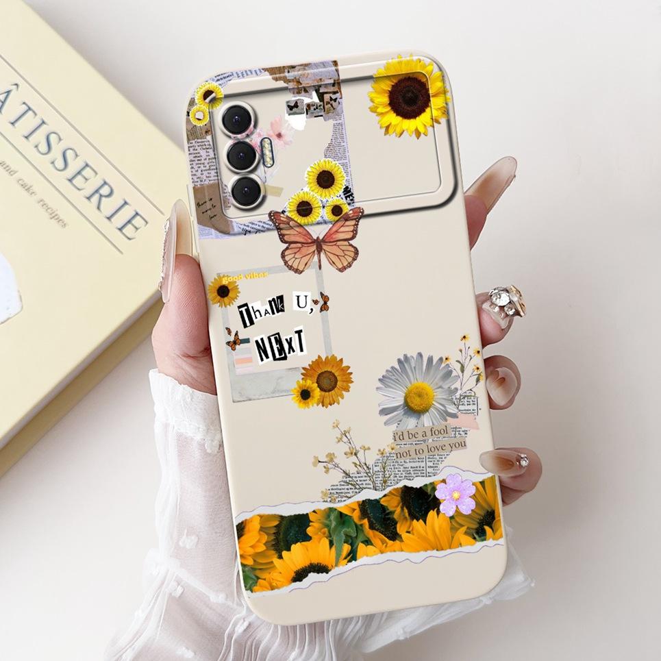 Phone Shell For Tecno Spark 8P Woman Fashion Flower Butterfly Coques For Tecno Spark 9T India Back Covers Soft Liquid Silicone