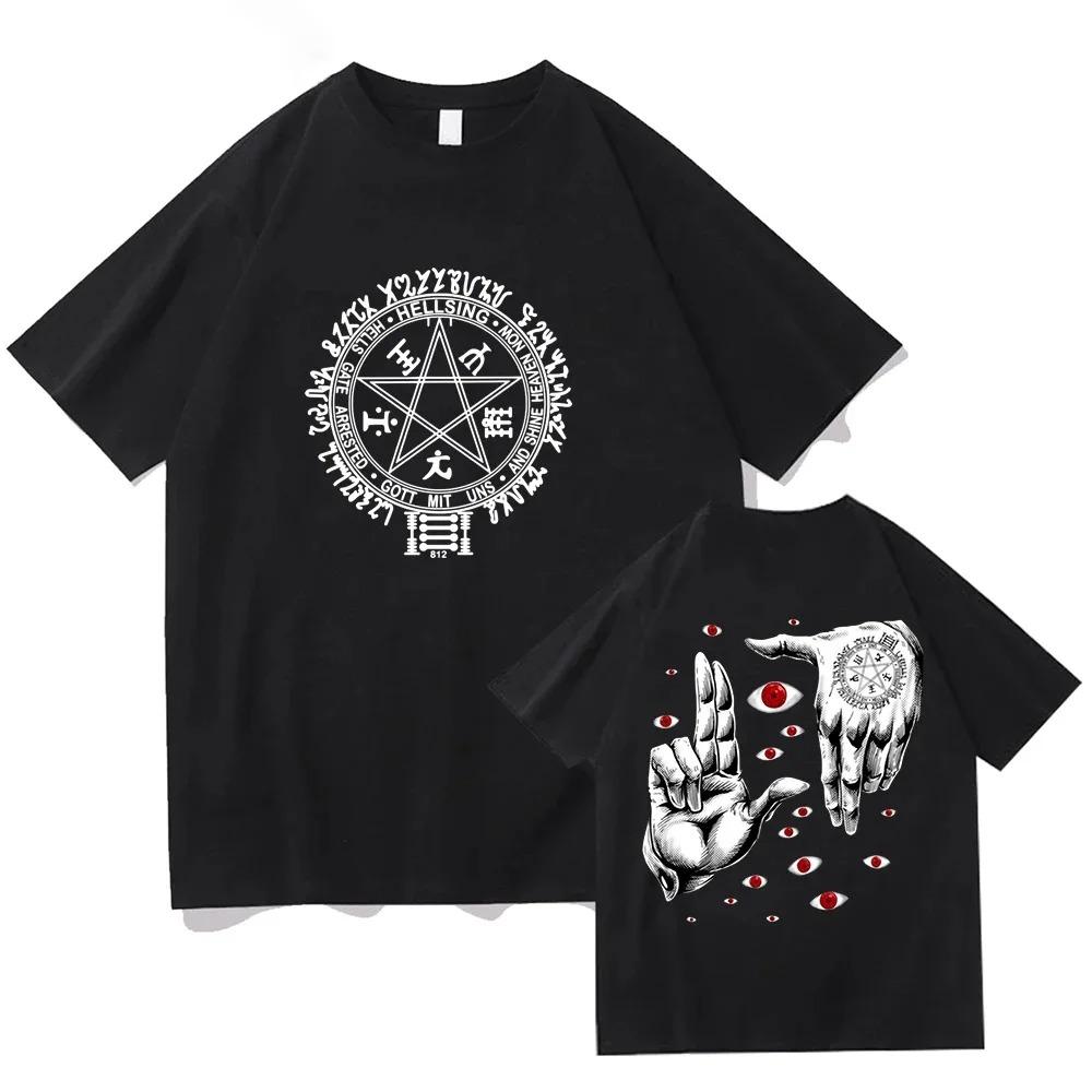 Anime Hellsing Ultimate T-shirts Mens Clothing Graphic Manga Alucard Eyes Harajuku Cotton Tees Unisex Summer Top Male Streetwear