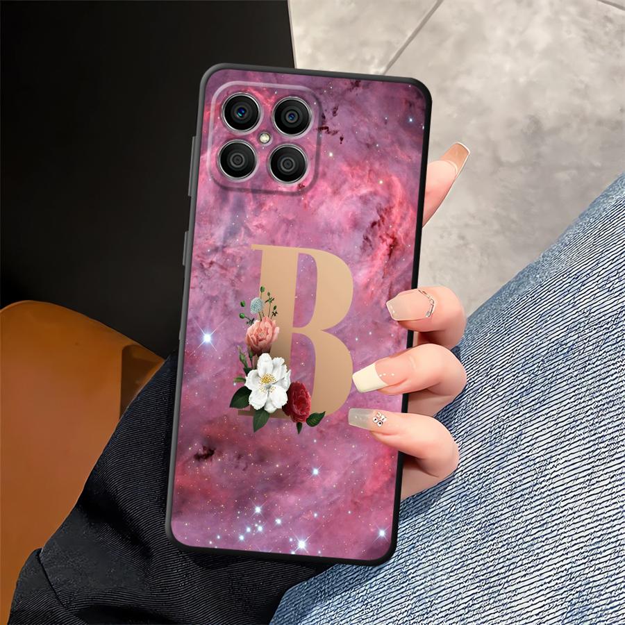 Чехол для телефона Funda для Honor Magic5Lite 8X X9a 90 X8 200 400 Lite X5b X6 X7 70 Название цветка Буква A B