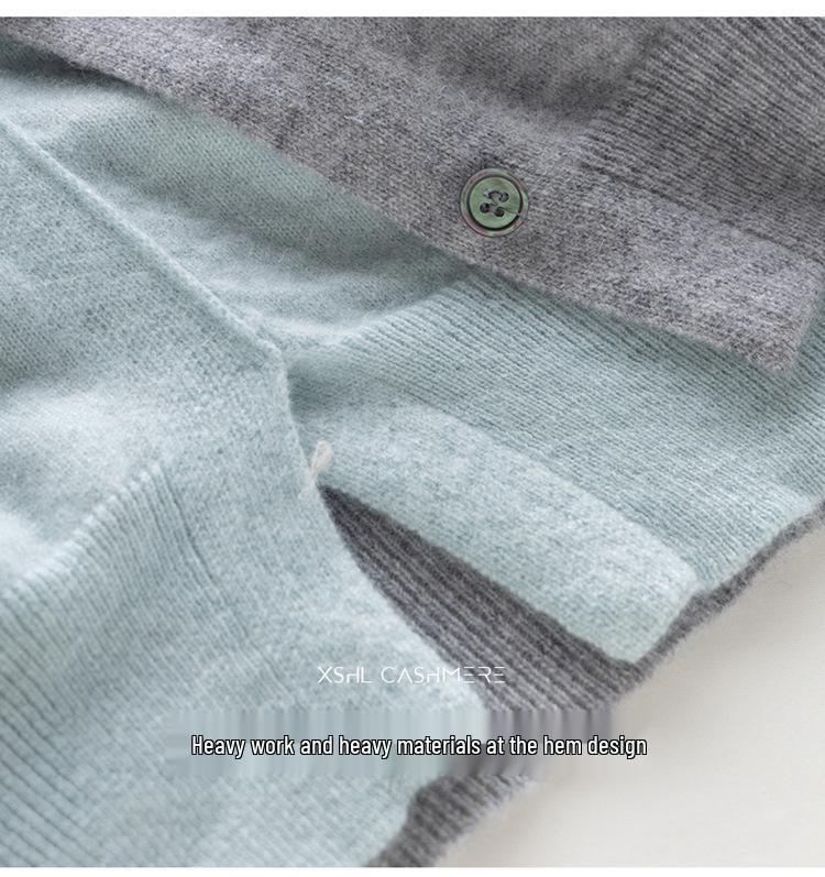 Round Neck Cashmere Two-Piece Women's Cardigan - Color Block Korean Style Loose Sweater.