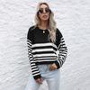 Vintage Fashion Elegant Casual Autumn Black Knitted Striped Round Neck Sweater Bottoming Sweater Women Loose Inside Out