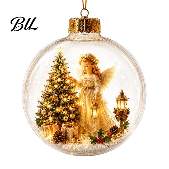 Holiday Tree Decorations Glowing Christmas Story Ornament, Mini Scene in Ball with Warm LED Desktop Ornaments Light, 3D Clear Acrylic Hanging