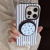 Синий и черный полосатый чехол для мобильного телефона iPhone 16promax Apple 15 14 Подходит для 13 Магнитный кронштейн-бант 11 Корейский