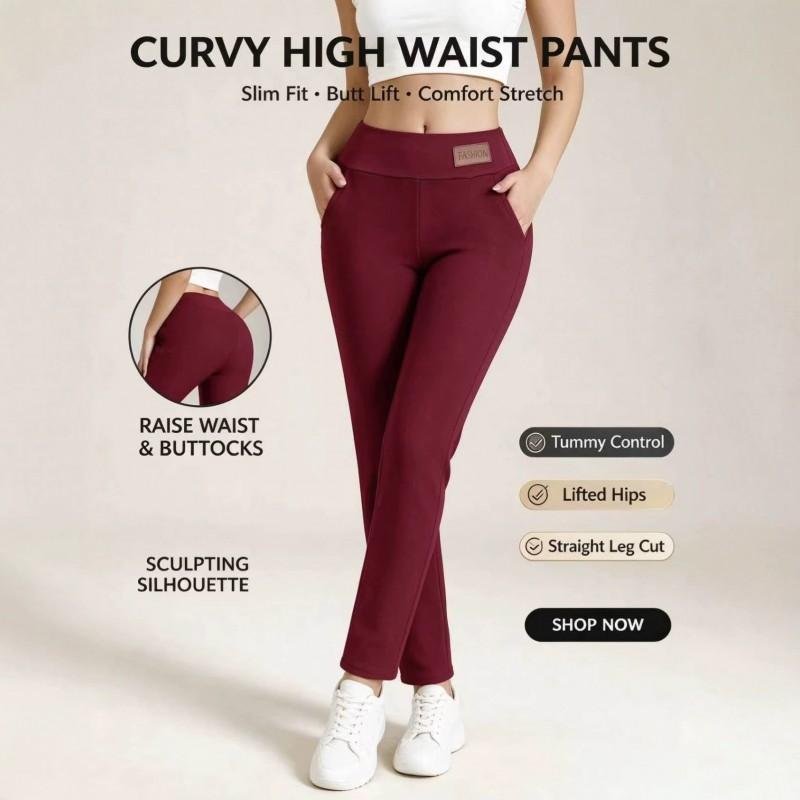 Womens High Waist Straight Leg Pants Tummy Control Stretchy Casual Trousers Slim Fit