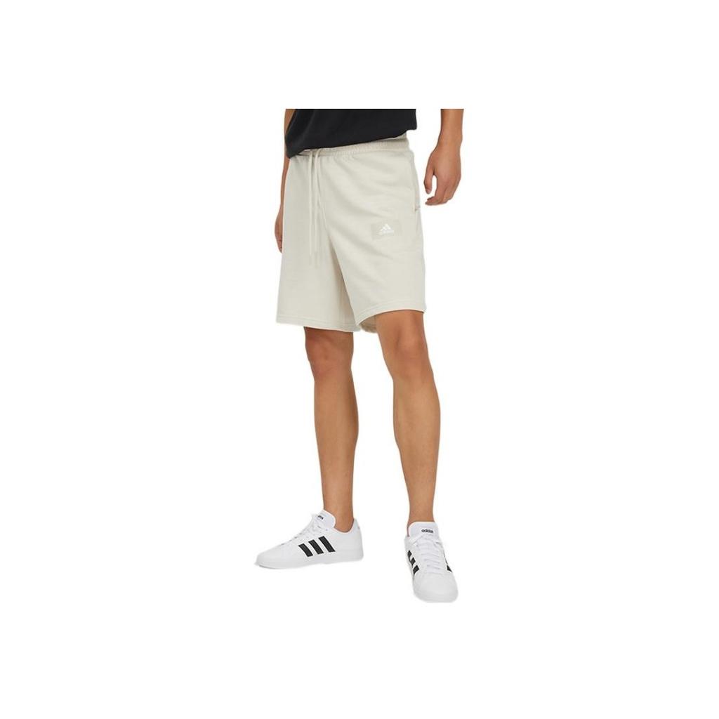 Adidas FW22 Solid Color Logo Print Drawstring Straight Leg Casual Shorts Men Bottoms Beige HZ7029