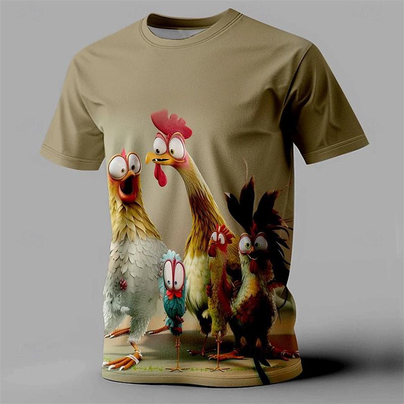 Fun Men's Animal Chicken Print T-shirt Summer Street Fashion Casual Short Sleeved Pullover Humorous Cartoon High-quality Round Neck Tops
