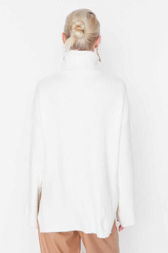 Женский модный стильный свитер, темно-синий широкий крой, мягкий текстурированный трикотажный свитер