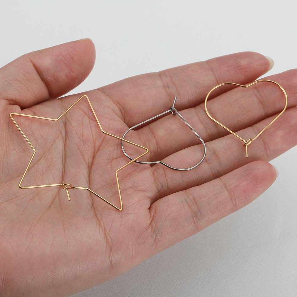 20pcs Stainless Steel Star Love Heart Earrings Pendants Wire Loop Hoops Gold Dangle Drop Earring DIY Jewelry Making Accessories