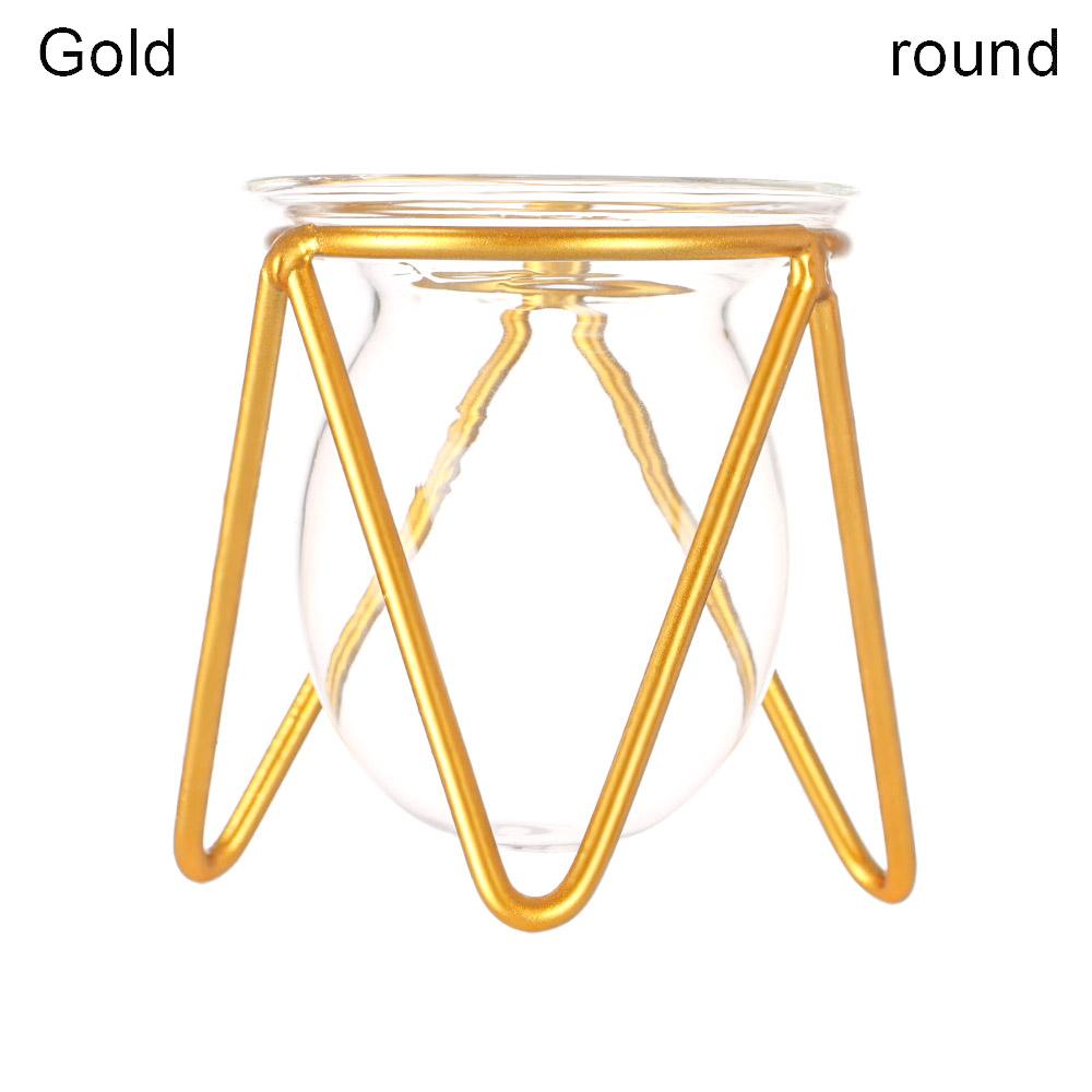 Ornament Plants Frame Hydroponic Vase Terrarium Metal Holder Glass Planter Iron Geometric Pattern