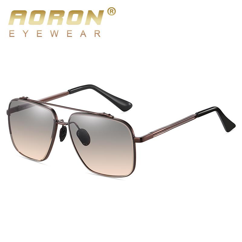aoron Gradual Change Sunglasses Men's Colorful Two-color Large Frame Sunglasses Fashion Metal Sunglasses