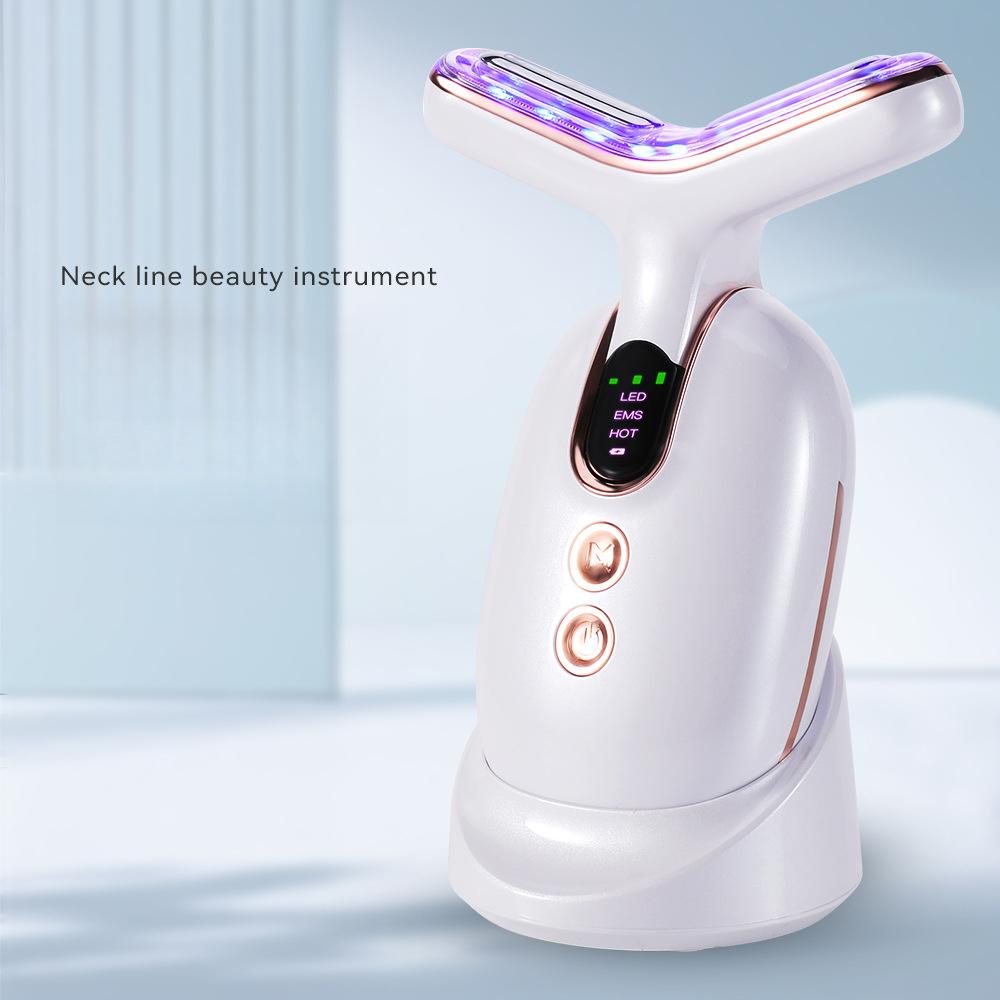 Micro-electric V Face and Neck Beauty Instrument EMS Neck Massager Lifting Face Color Light Introducer Removing Neck Pattern Beauty Instrument