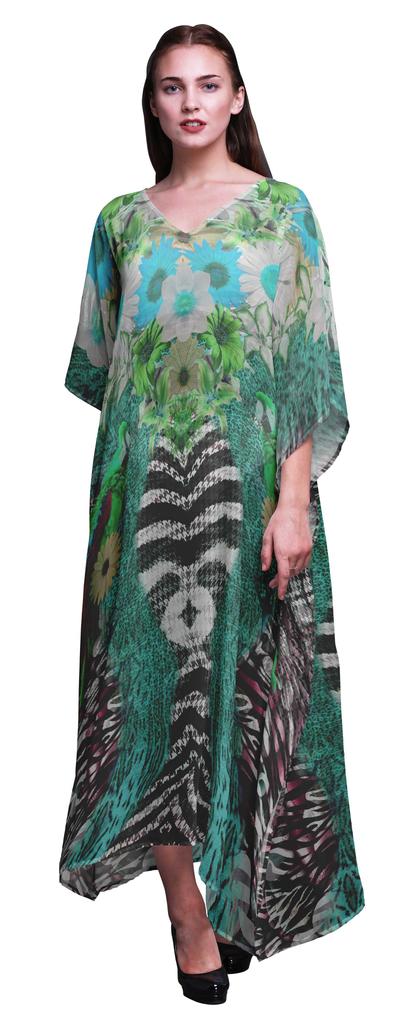 Phagun Floral & Animal Skin Womens Long Beach Kaftan Beachwear Bikini Coverup Maxi