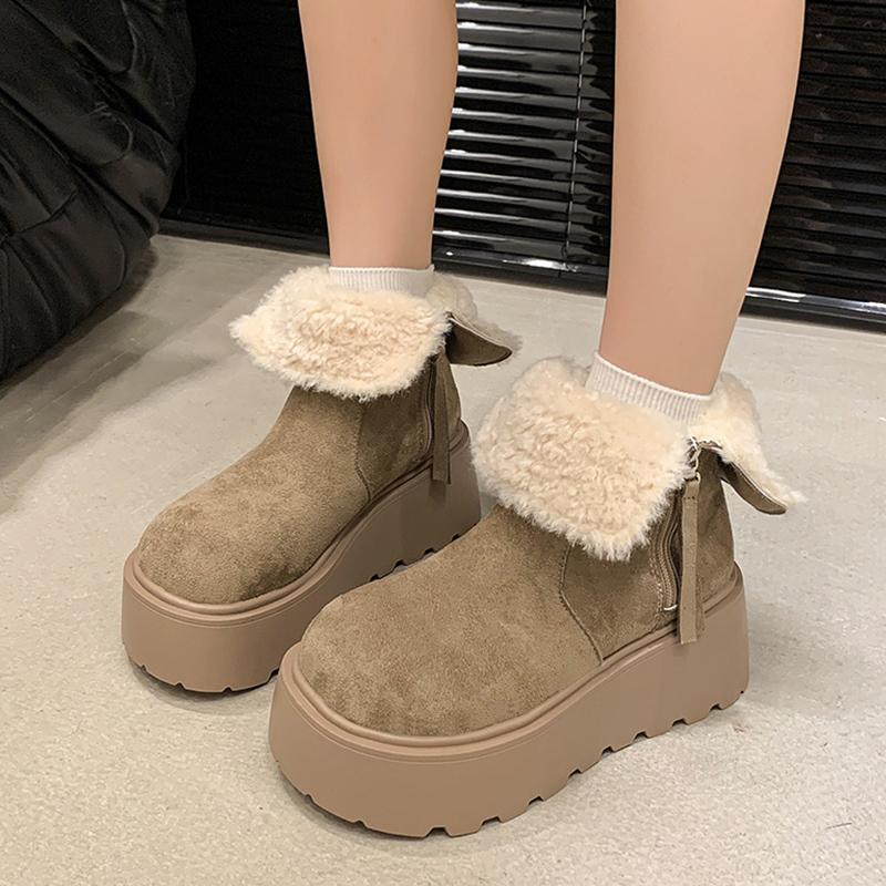 Ботильоны женские на меховой платформе, замшевые короткие, плюшевые, на среднем каблуке, хлопковые туфли, тренд 2025 года, теплые, удобные, на молнии, зимние ботинки для женщин