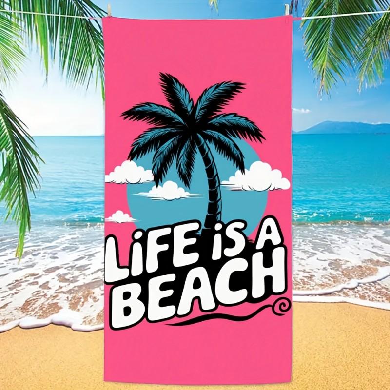 Life Is A Beach Palm Tree Cloud Graphic Beach Towe Quick Dry Microfiber Towel For Pool Beach Shower Outdoor Vacation Use
