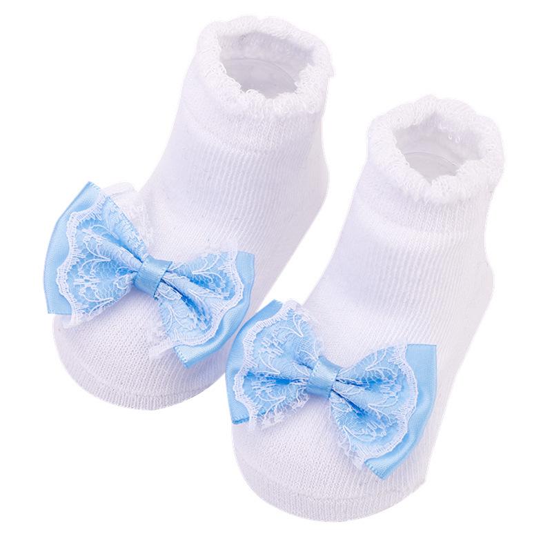 Мультяшные носочки для малышей в полоску с сетчатым бантом - Милый европейский и американский стиль