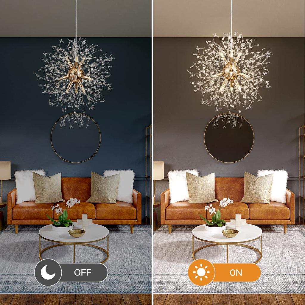 Oobaa Modern Dandelion Chandelier Lighting Fixture, LED Crystal Chandelier, Includes 9 G9 Bulbs (Neutral Light, Silver)