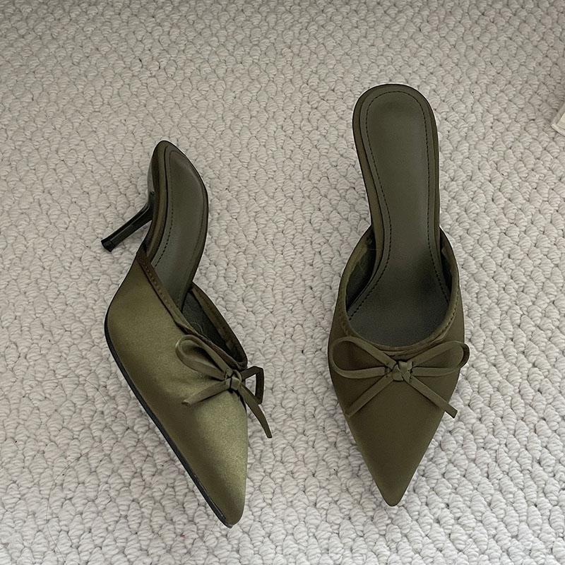 Мода Большой Размер 43 Модные Туфли-лодочки с бантом-бабочкой Женские С острым носом Слайды Женские Туфли-лодочки на каблуке Сандалии Обувь Мюли