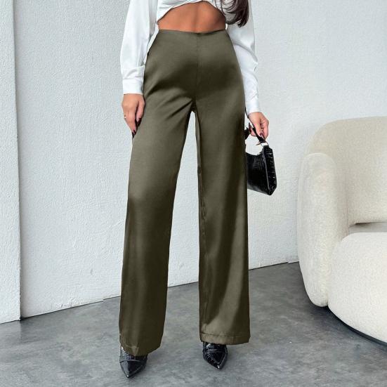 Women Pants Mid-rise Solid Color Loose Fit Wide Leg Design Long Trousers Smooth