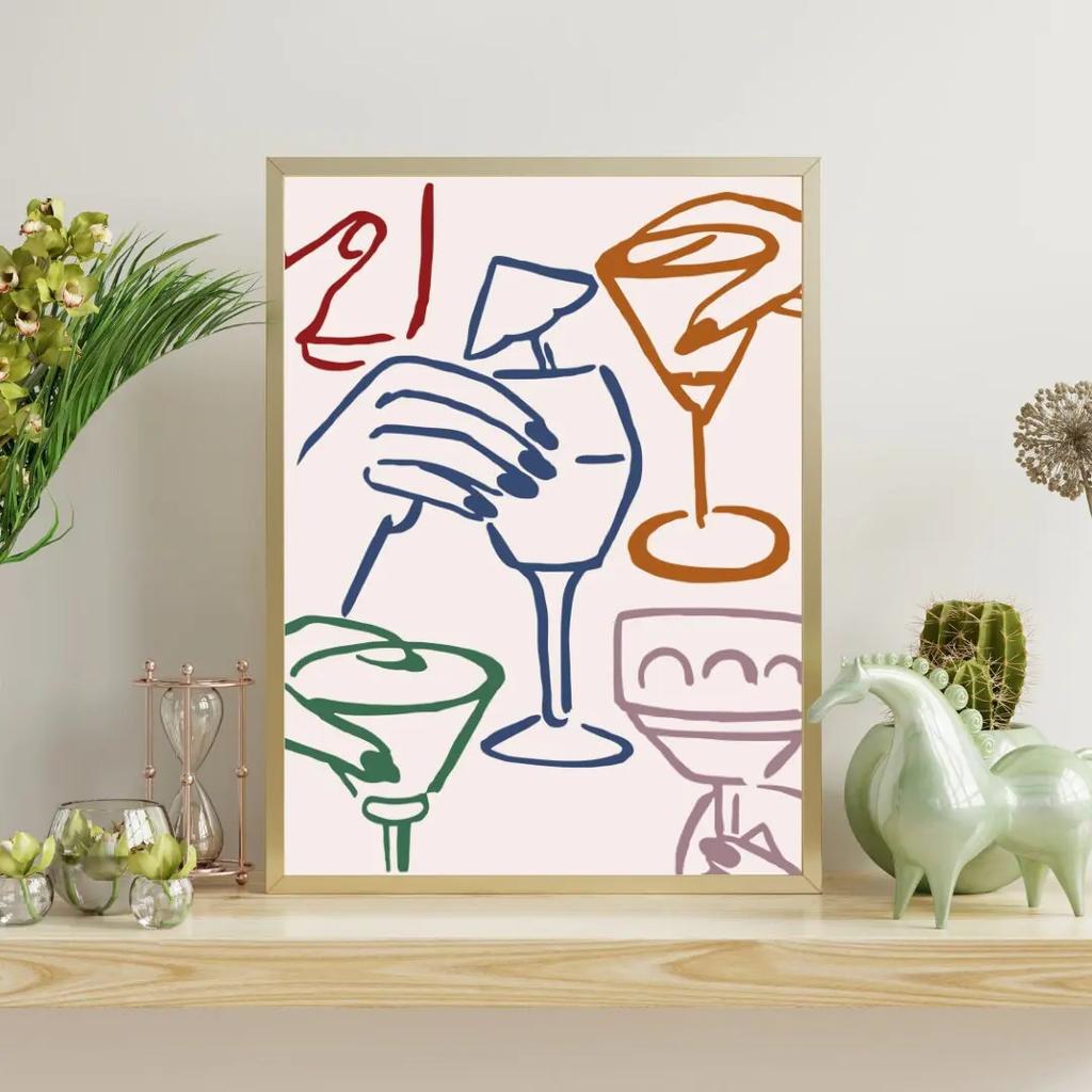 Винный Алкоголь Ура Принт Ретро Постер Барная Тележка Холст Настенное Искусство Декор Напитки Подарок Дом Гостиная Ванная Декор плакаты