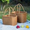 Woven Picnic Basket Hand Basket Vegetables Hand-woven Container Portable Wallet Fruit Cake Imitation Rattan Household Decoration